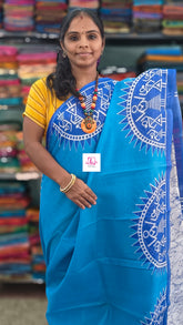 Mul Mul cotton saree sky blue