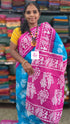 Mul Mul cotton saree Turquoise Blue