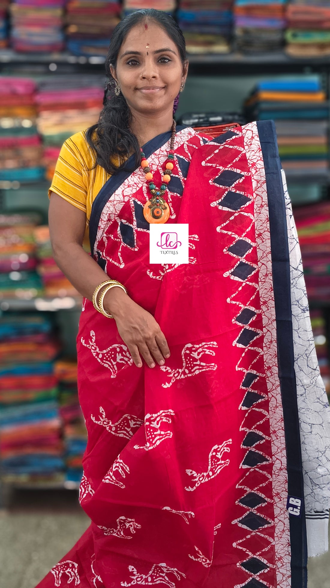 Mul Mul cotton saree Red