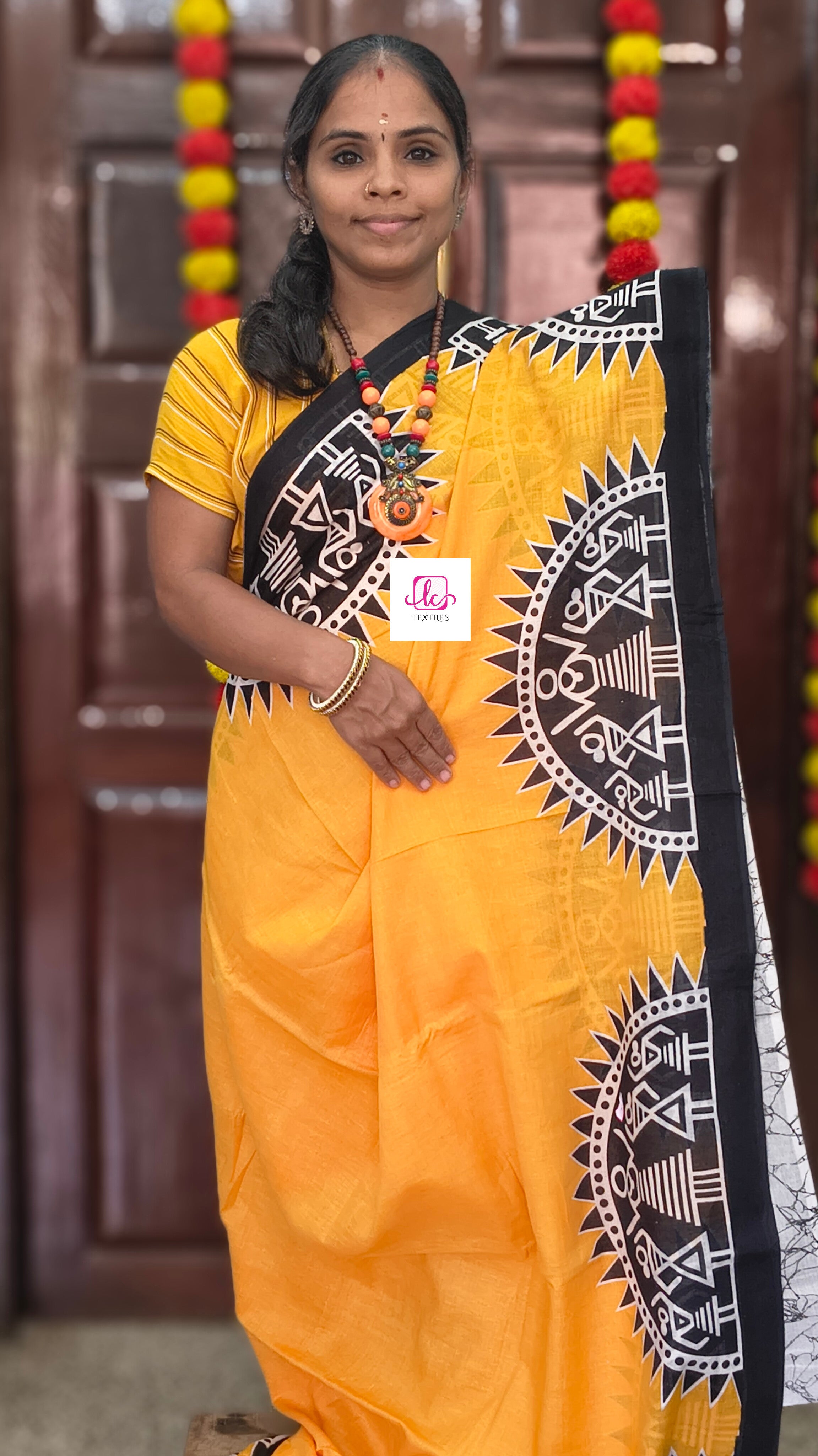 Mul Mul cotton saree Yellow