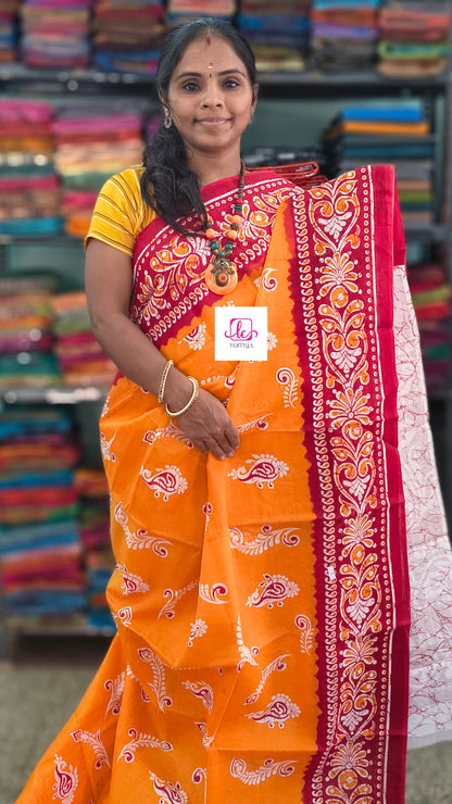 Mul Mul cotton saree Yellow