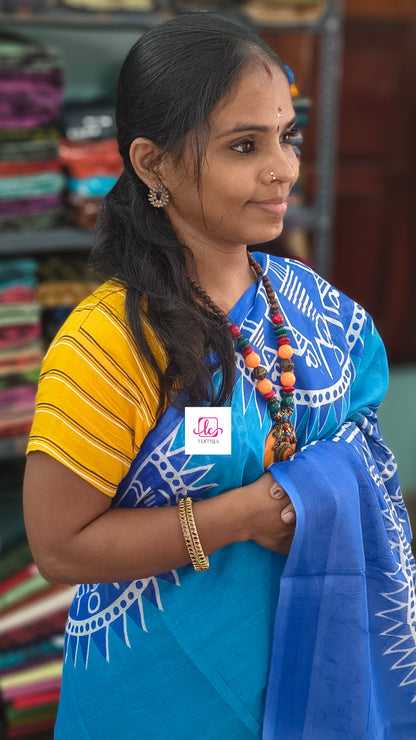 Mul Mul cotton saree sky blue