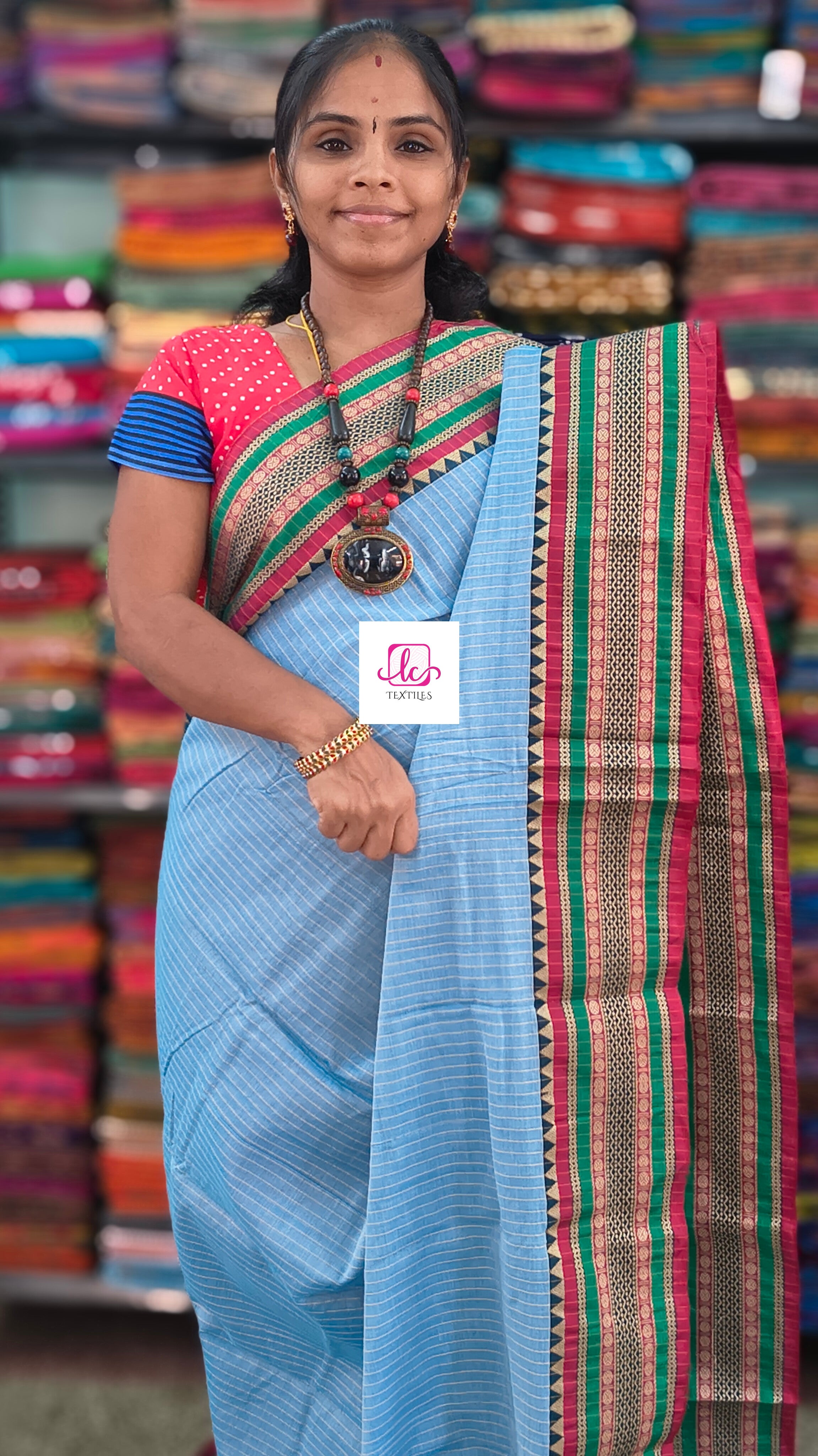 Narayanapet cotton stripes Pastal blue 