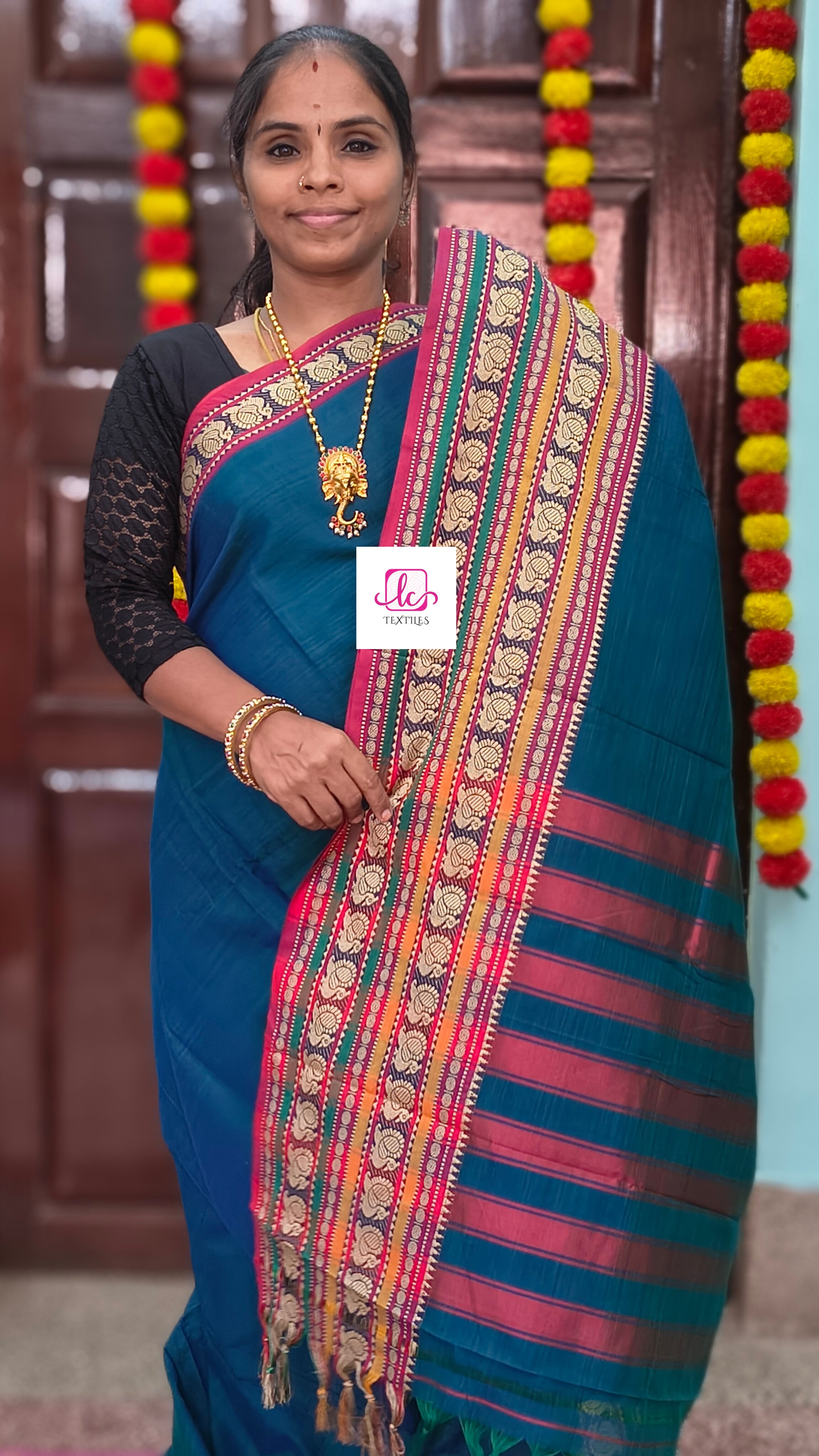 Narayanapet cotton Plain Peacock blue