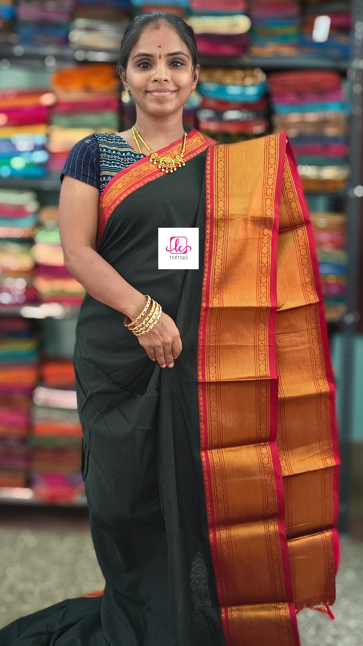 Narayanapet cotton Plain Dark green 