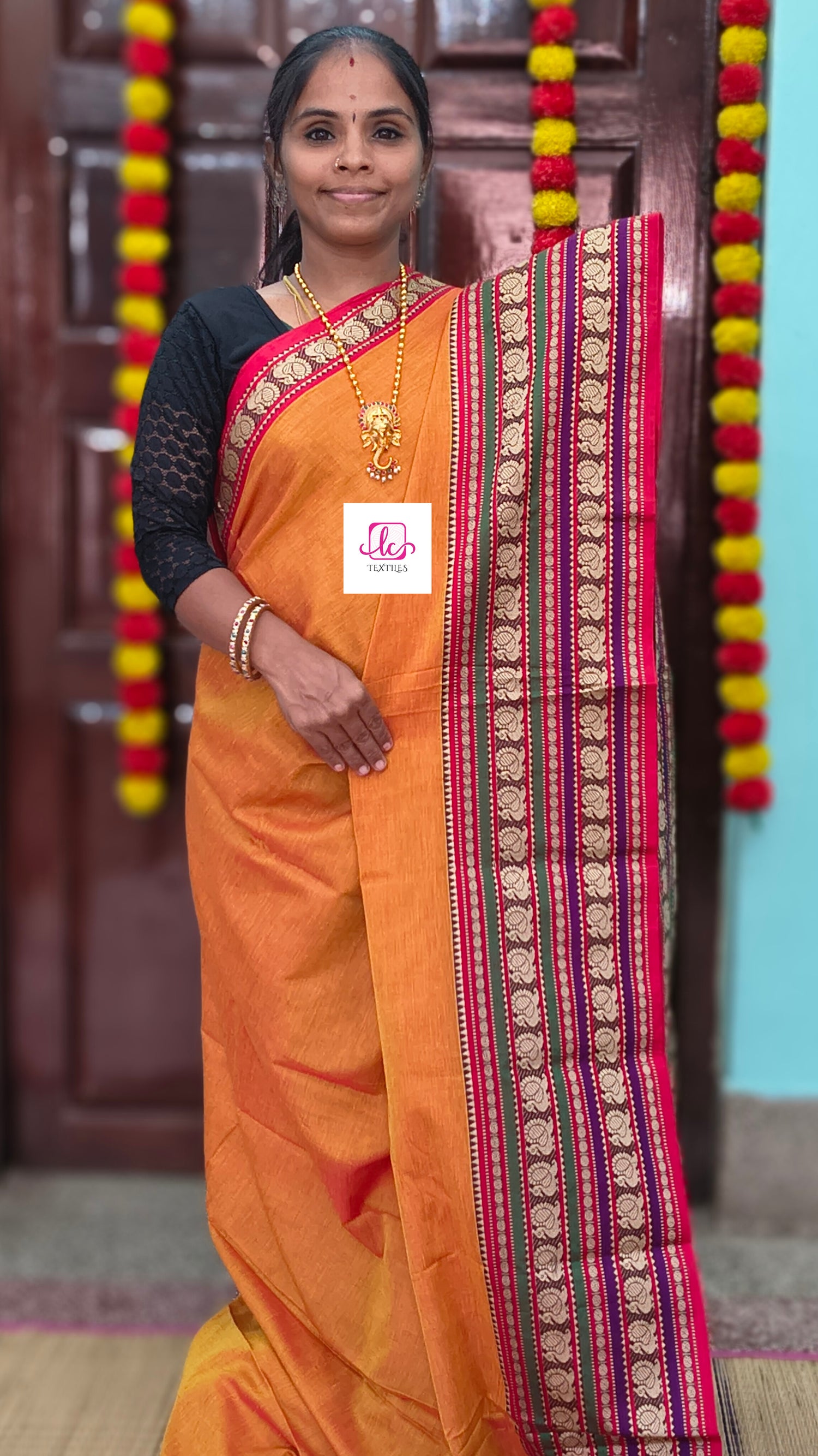 Narayanapet cotton Plain Rich mango orange