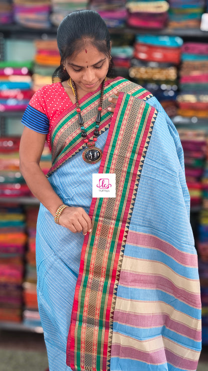 Narayanapet cotton stripes Pastal blue 