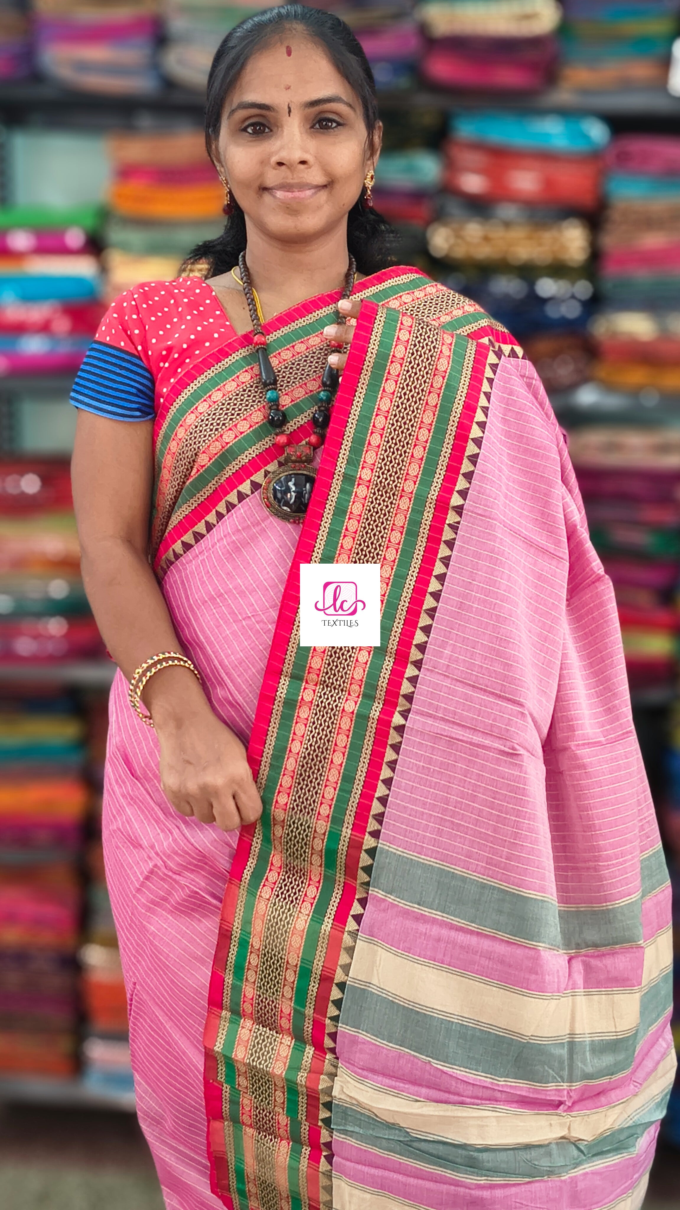 Narayanapet cotton stripes Pastal pink 