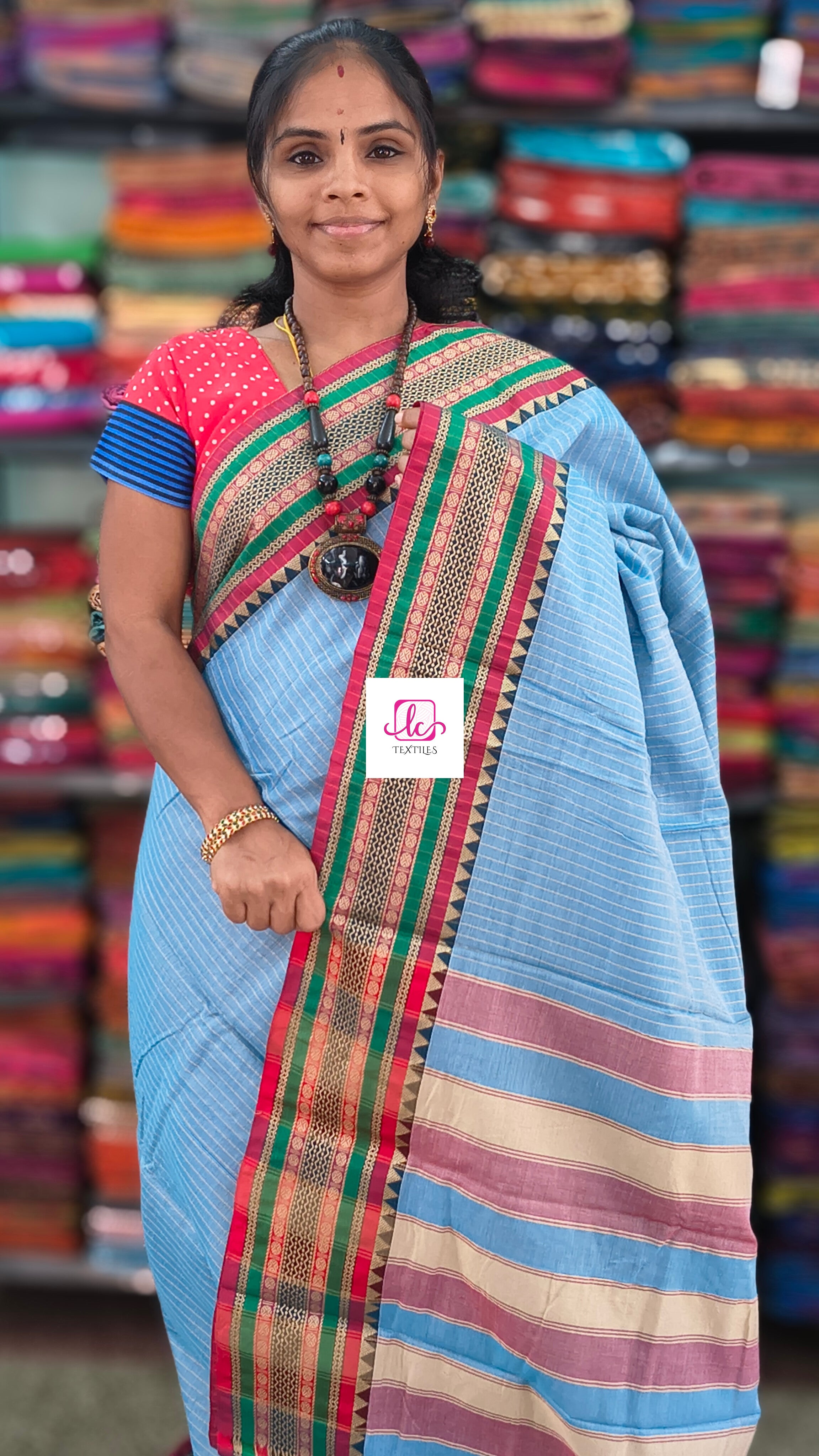 Narayanapet cotton stripes Pastal blue 