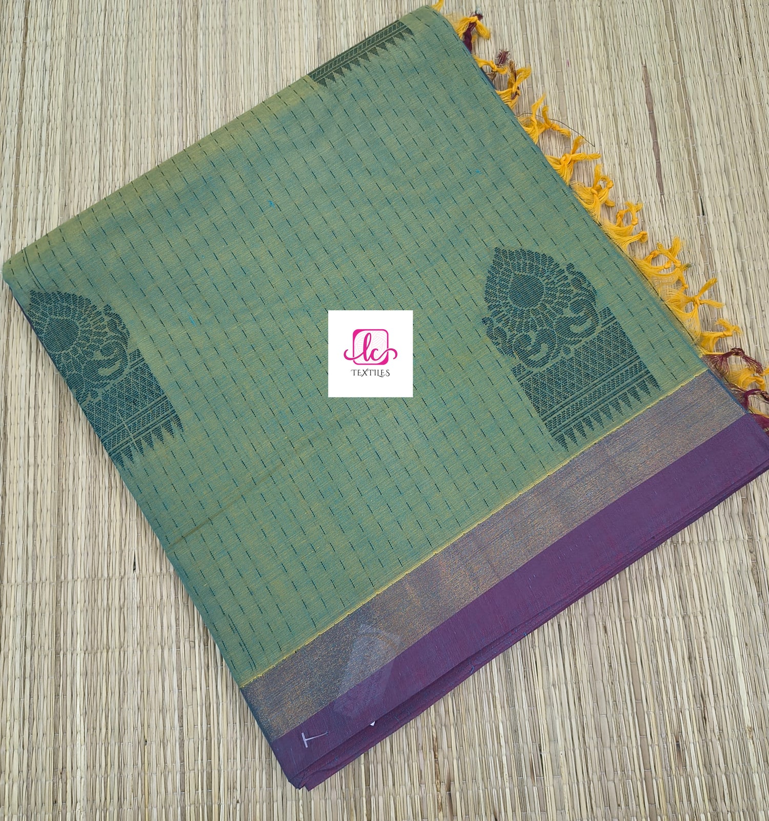 Negamam Cotton Saree Yellow mixed blue dual tone 