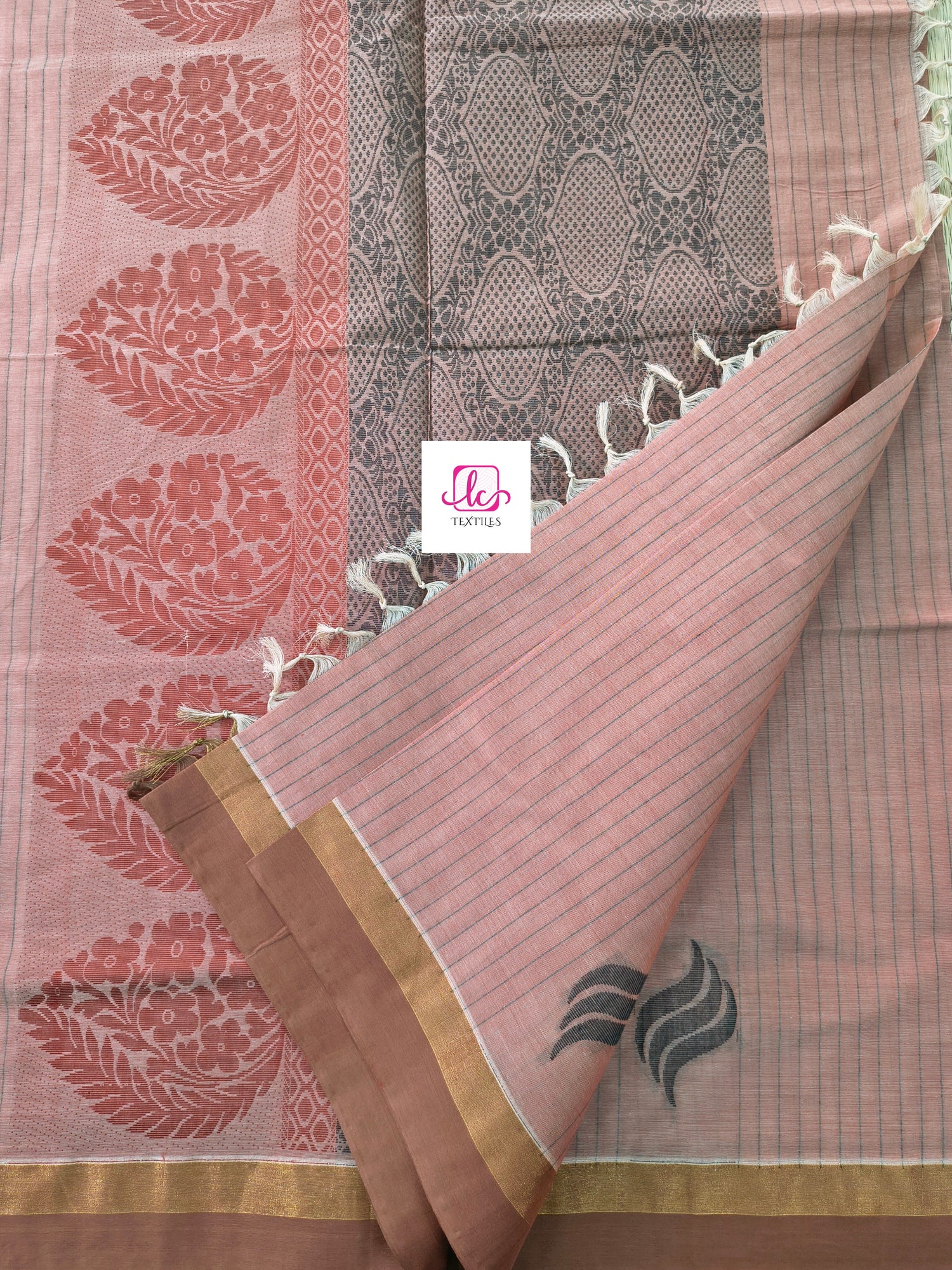 Negamam Cotton Saree Muted Salmon Pink