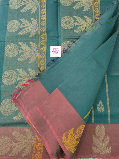 Negamam Cotton Saree Peacock teal blue