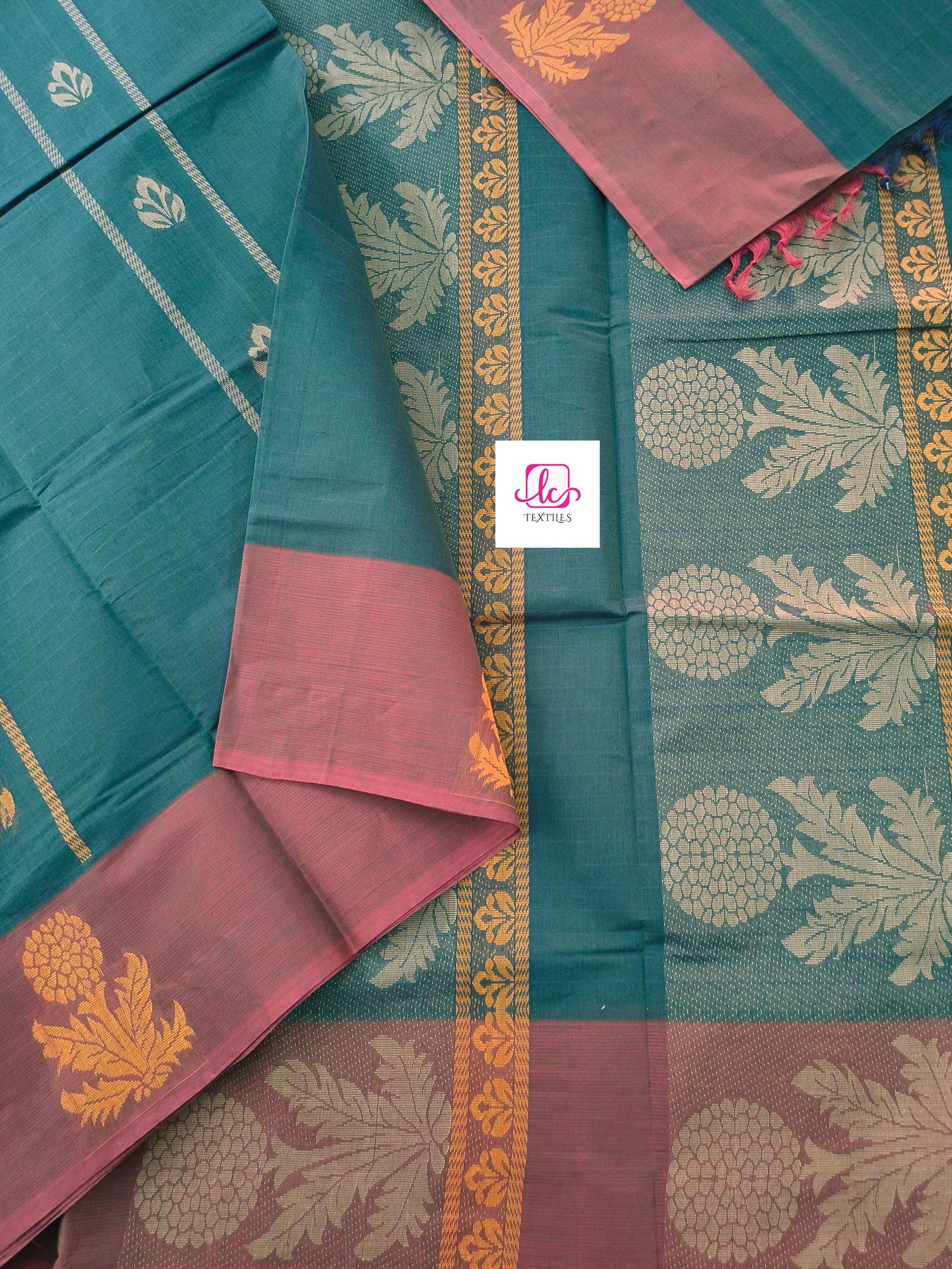 Negamam Cotton Saree Peacock teal blue