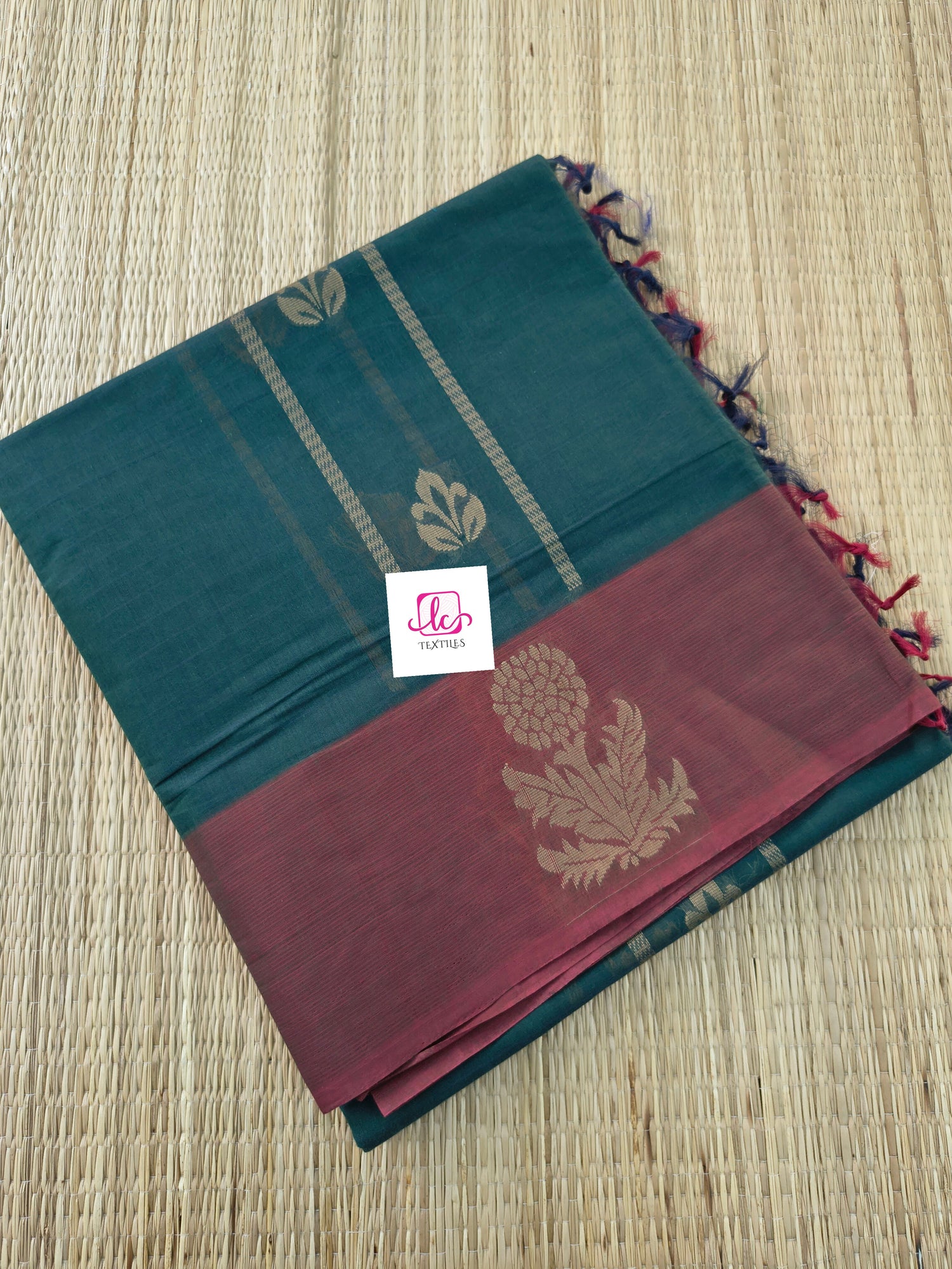 Negamam Cotton Saree Peacock teal blue