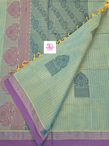Negamam Cotton Saree Yellow mixed blue dual tone 