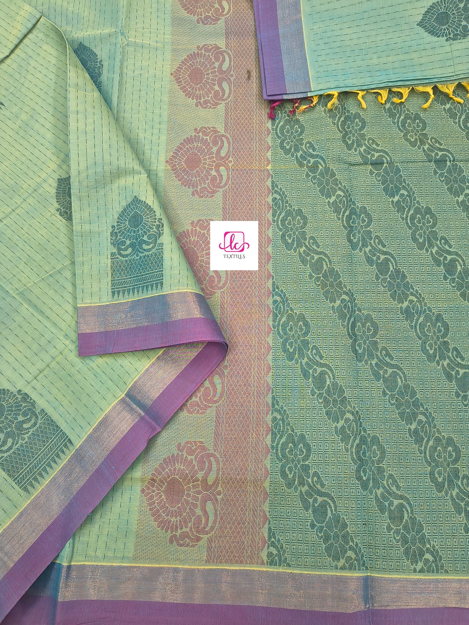 Negamam Cotton Saree Yellow mixed blue dual tone