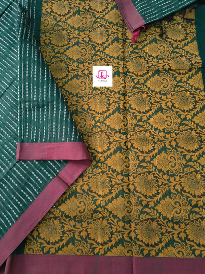 Negamam Cotton Saree Dark green