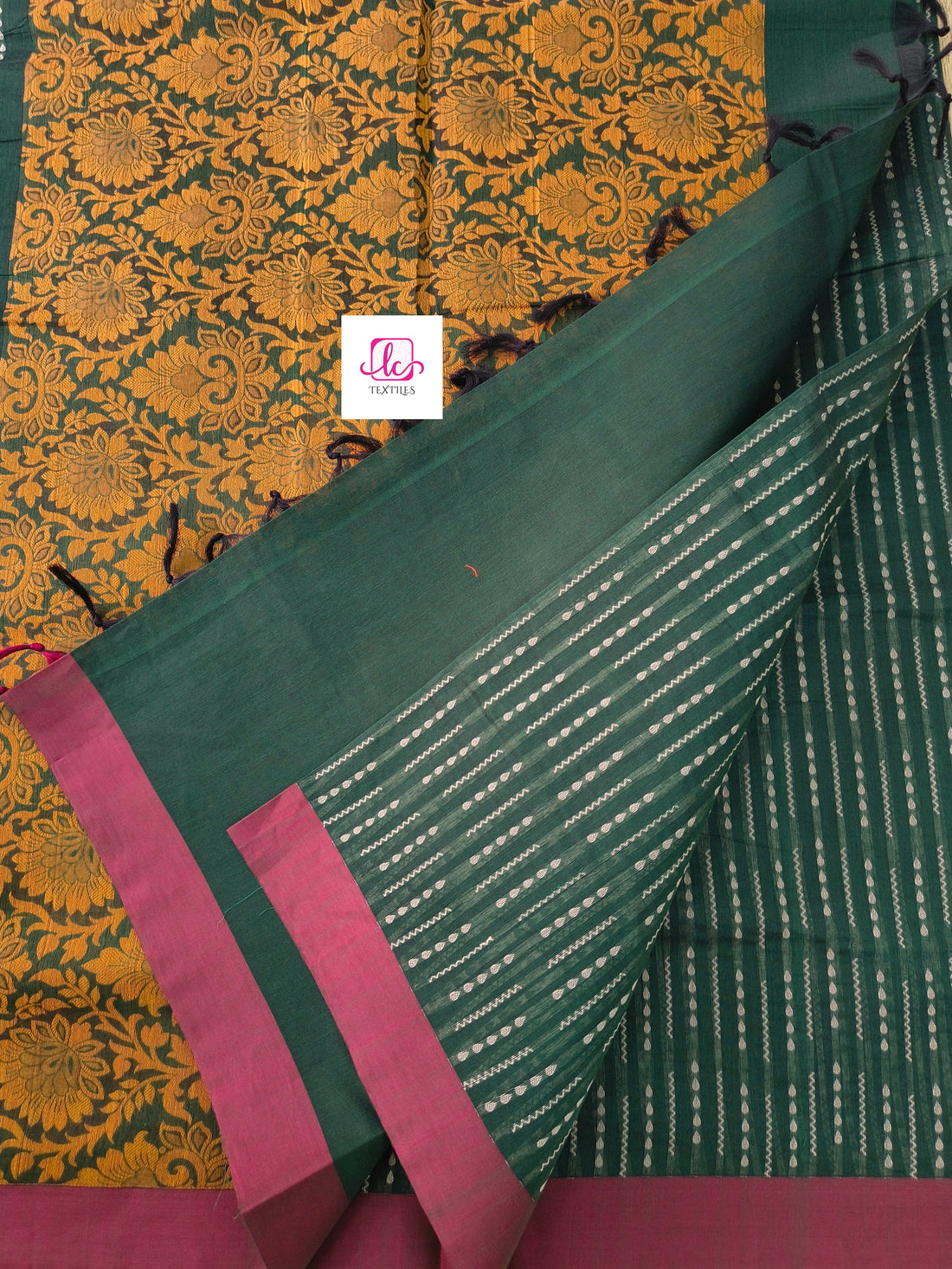Negamam Cotton Saree Dark green
