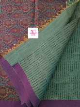 Negamam Cotton Saree Mustard yellow mixed blue dual tone
