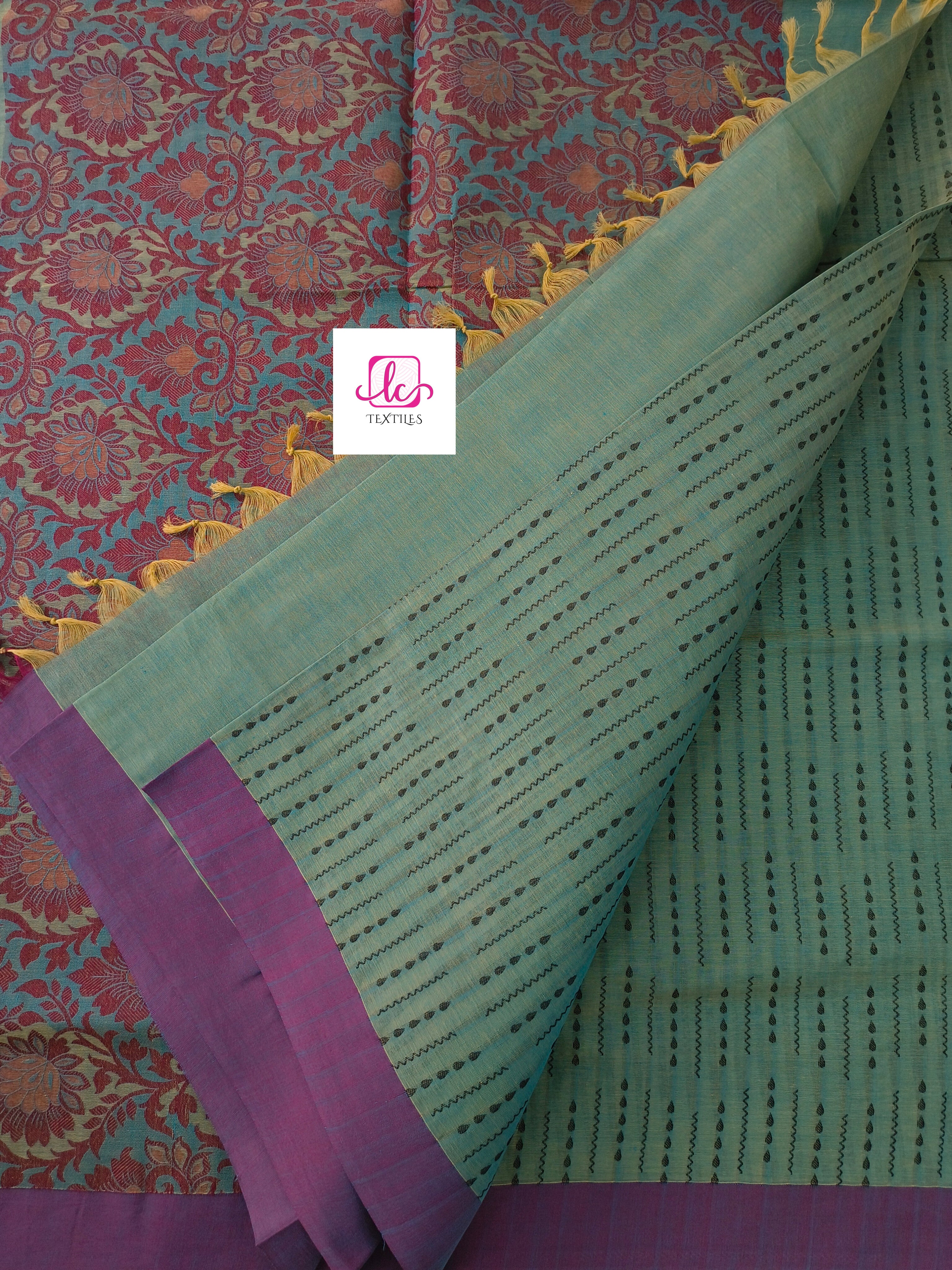 Negamam Cotton Saree Mustard yellow mixed blue dual tone
