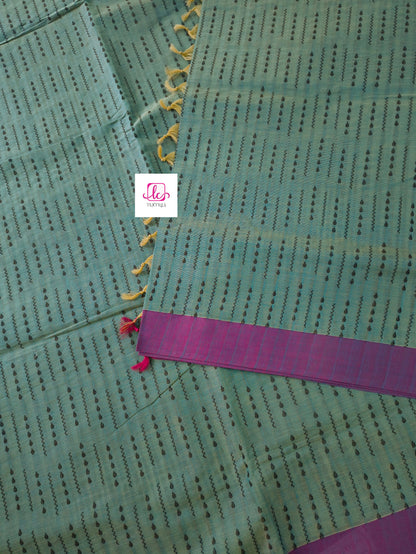 Negamam Cotton Saree Mustard yellow mixed blue dual tone
