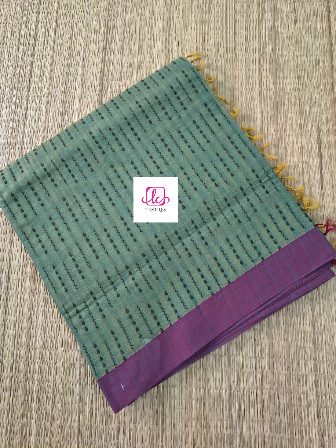 Negamam Cotton Saree Mustard yellow mixed blue dual tone