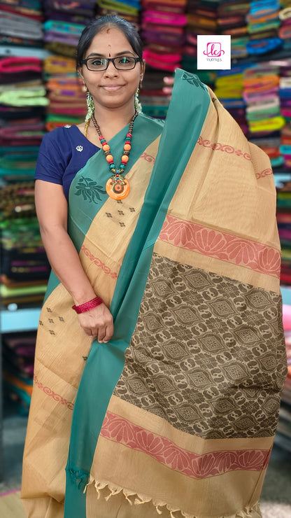 Negamam Cotton Saree  Tussar mixed khaki