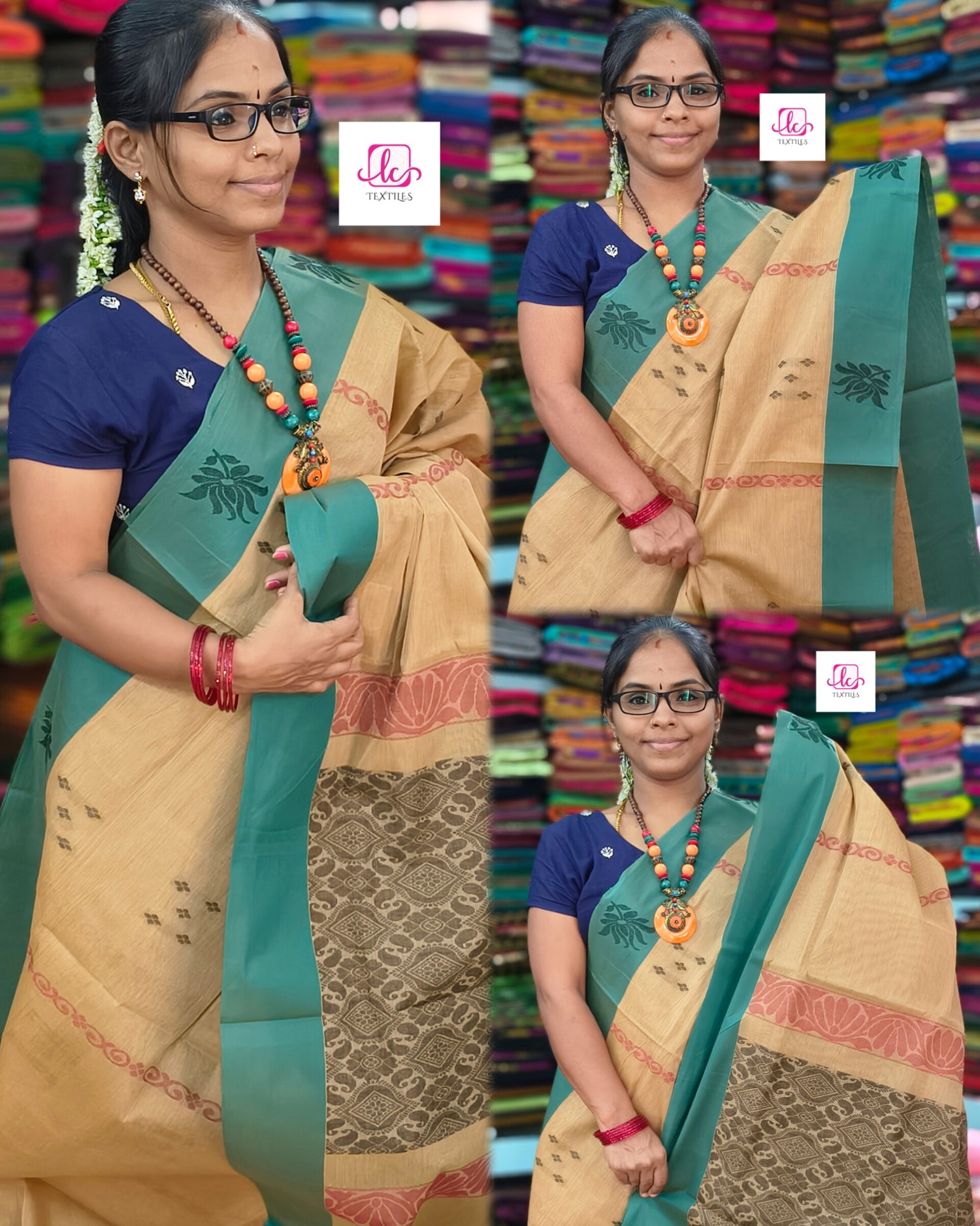 Negamam Cotton Saree Tussar mixed khaki