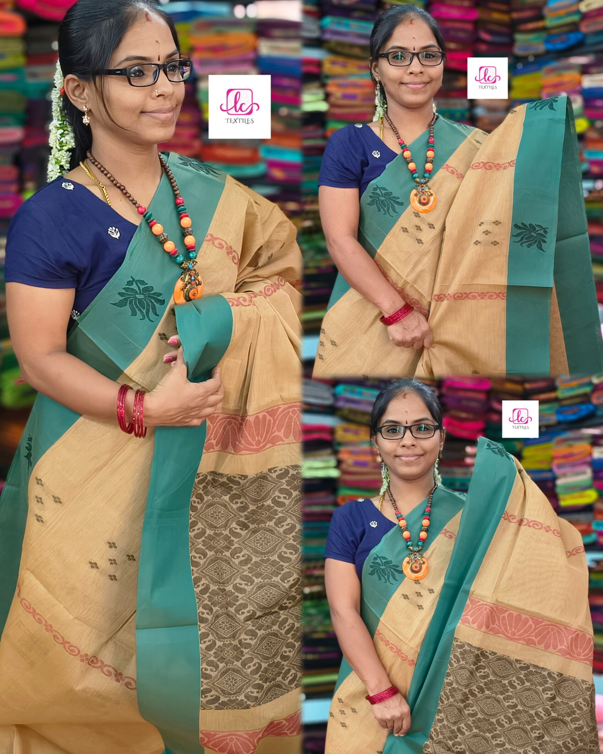 Negamam Cotton Saree Tussar mixed khaki
