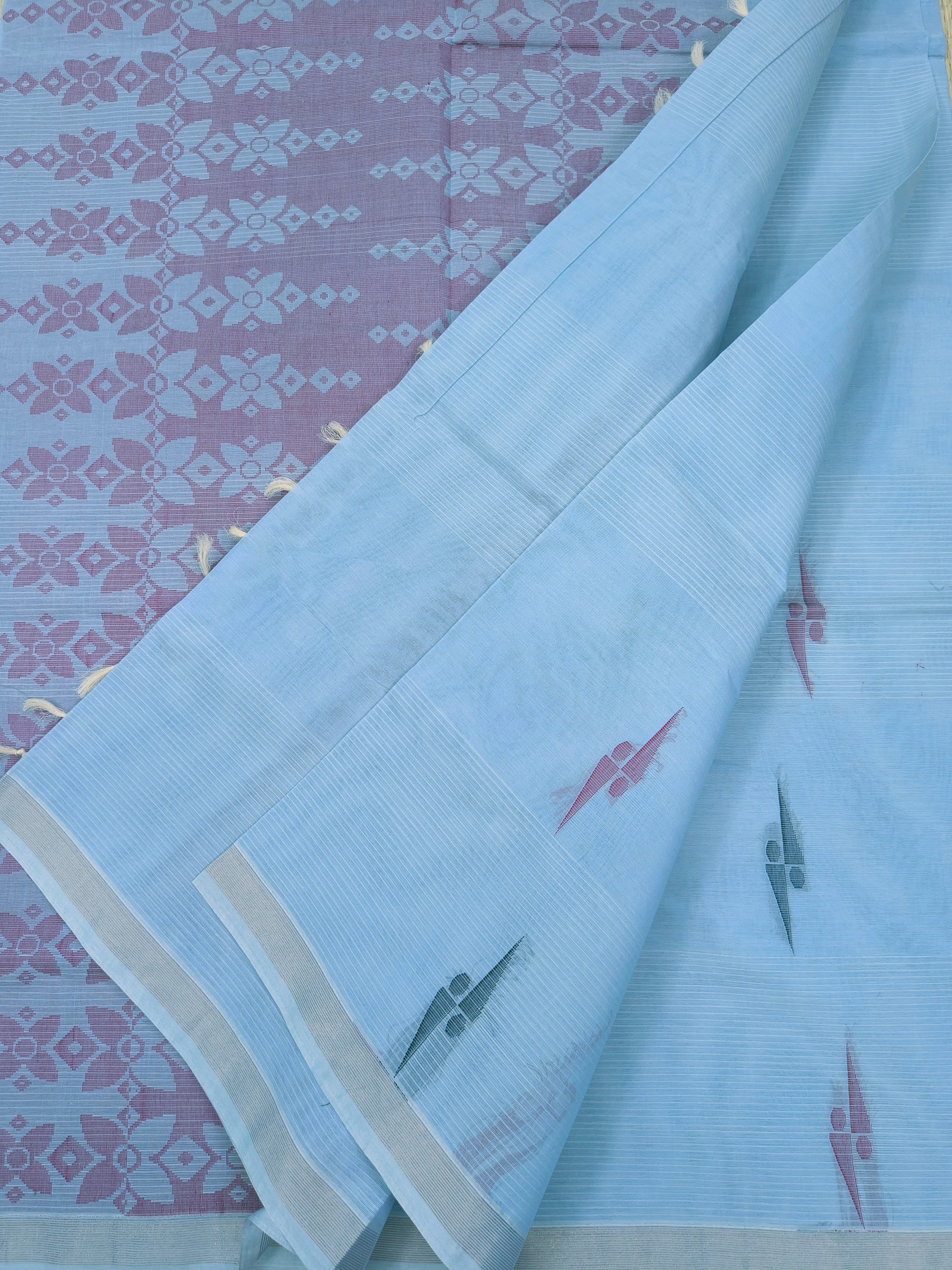 Negamam Cotton Saree ocean blue grey