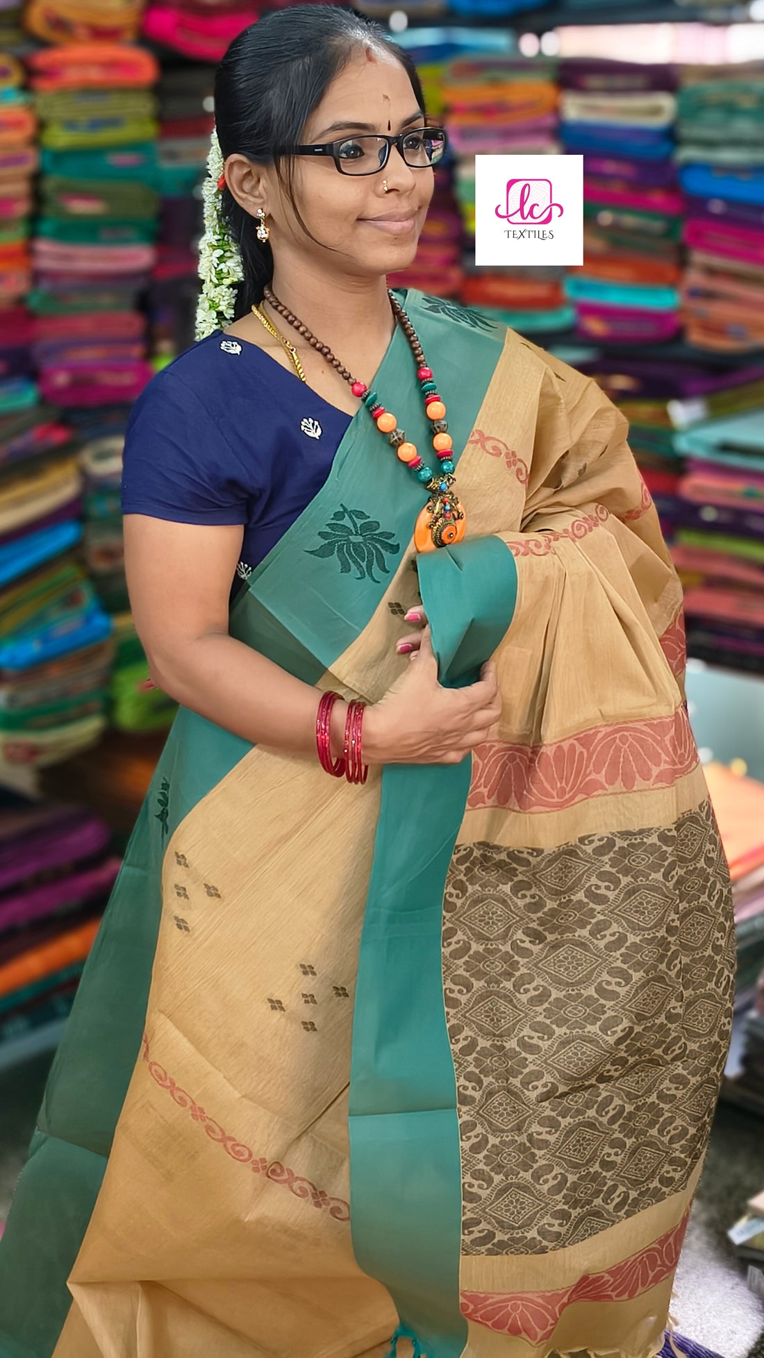 Negamam Cotton Saree Tussar mixed khaki