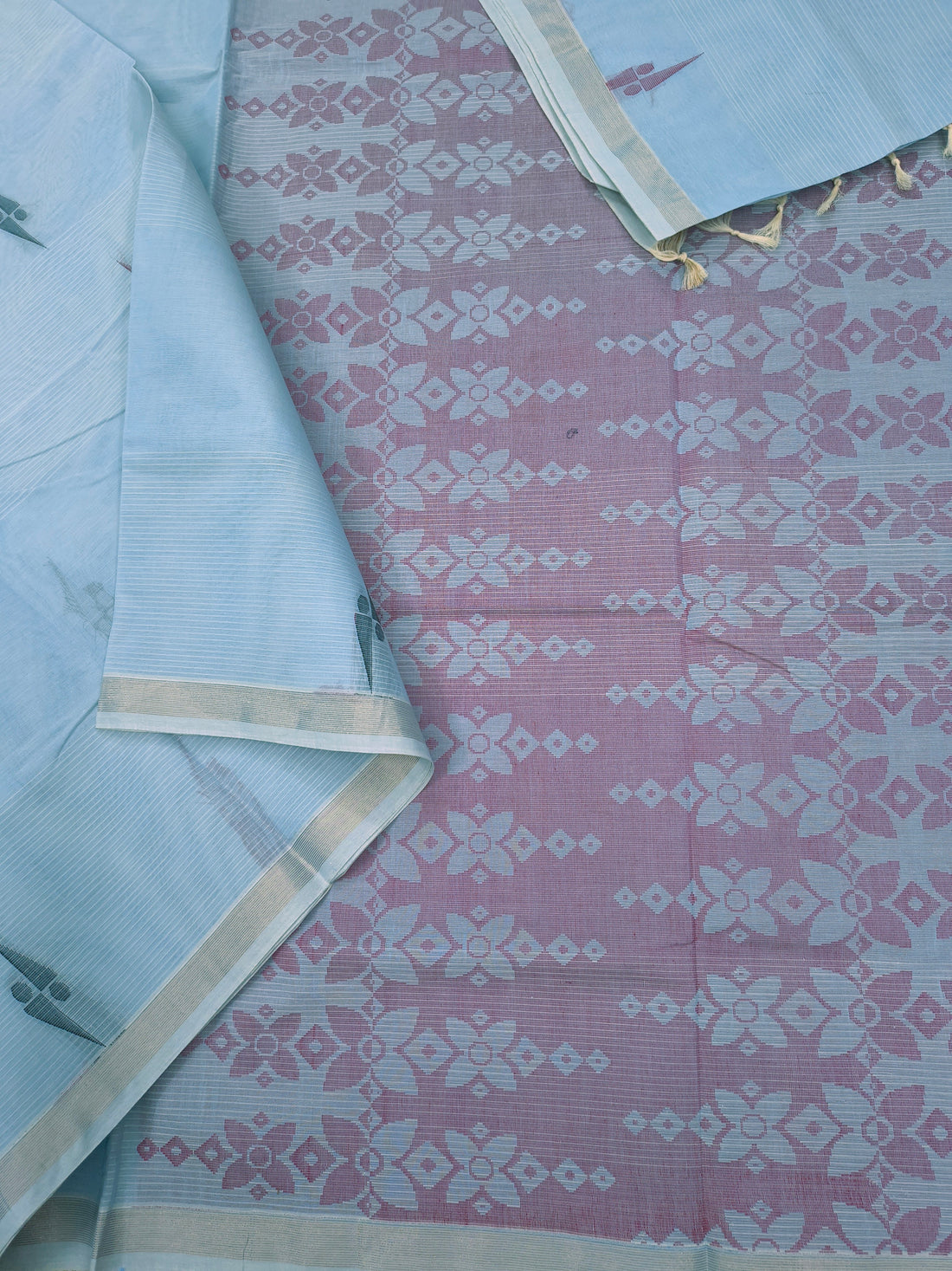 Negamam Cotton Saree ocean blue grey
