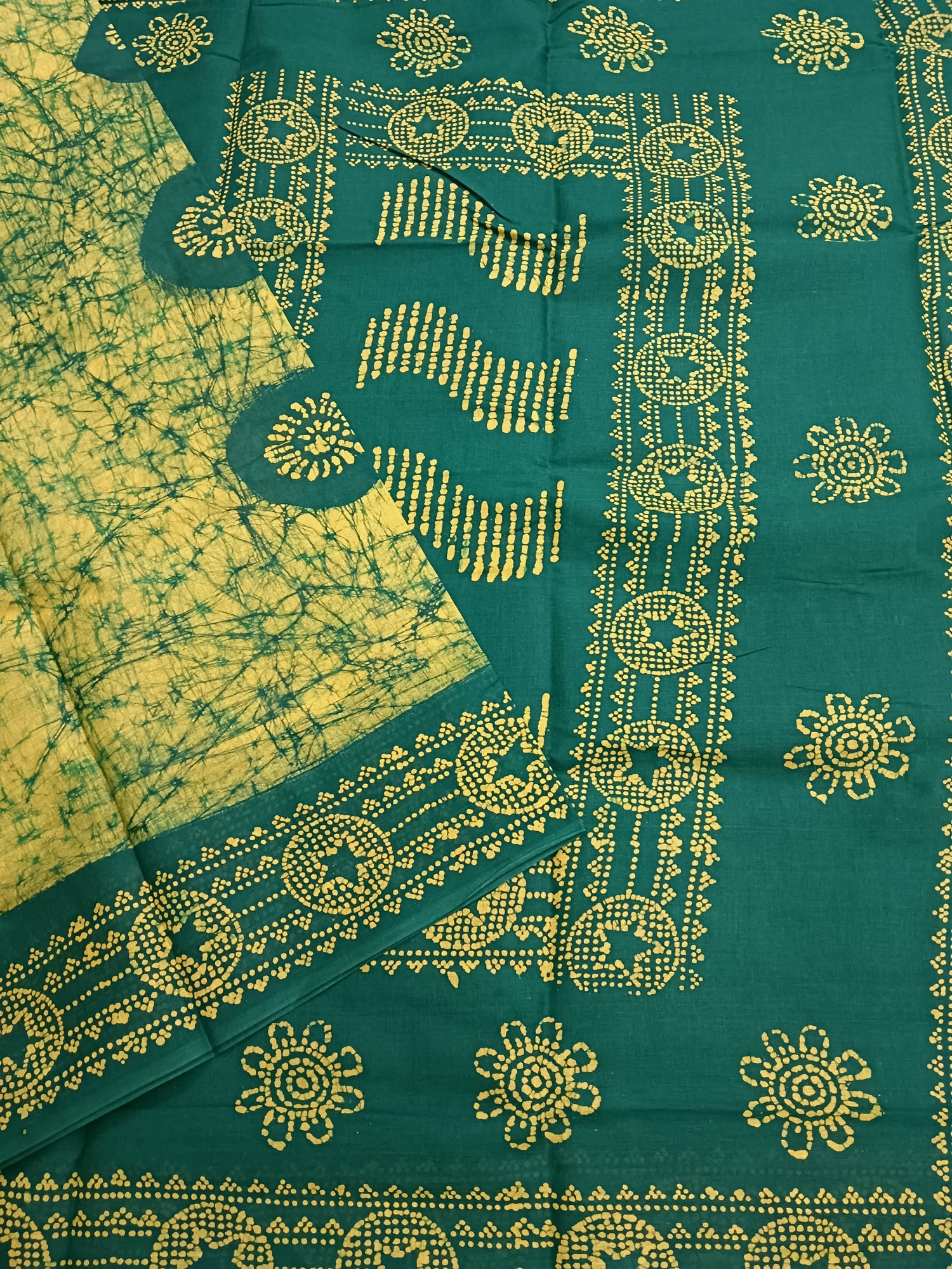 Madurai Sungudi Cotton -Yellow With Green- MS31