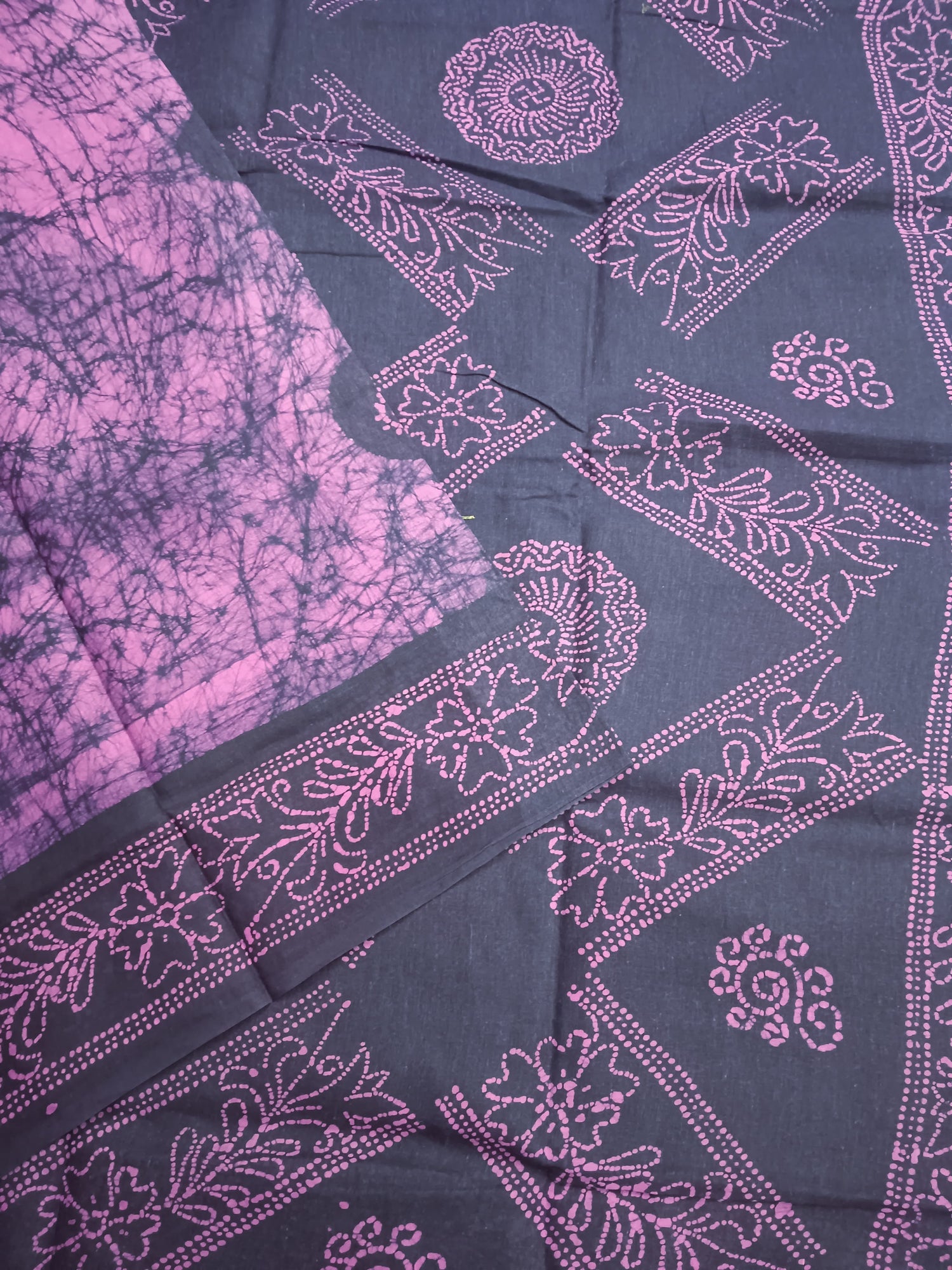 Madurai Sungudi Cotton -Rose with purple- MS27